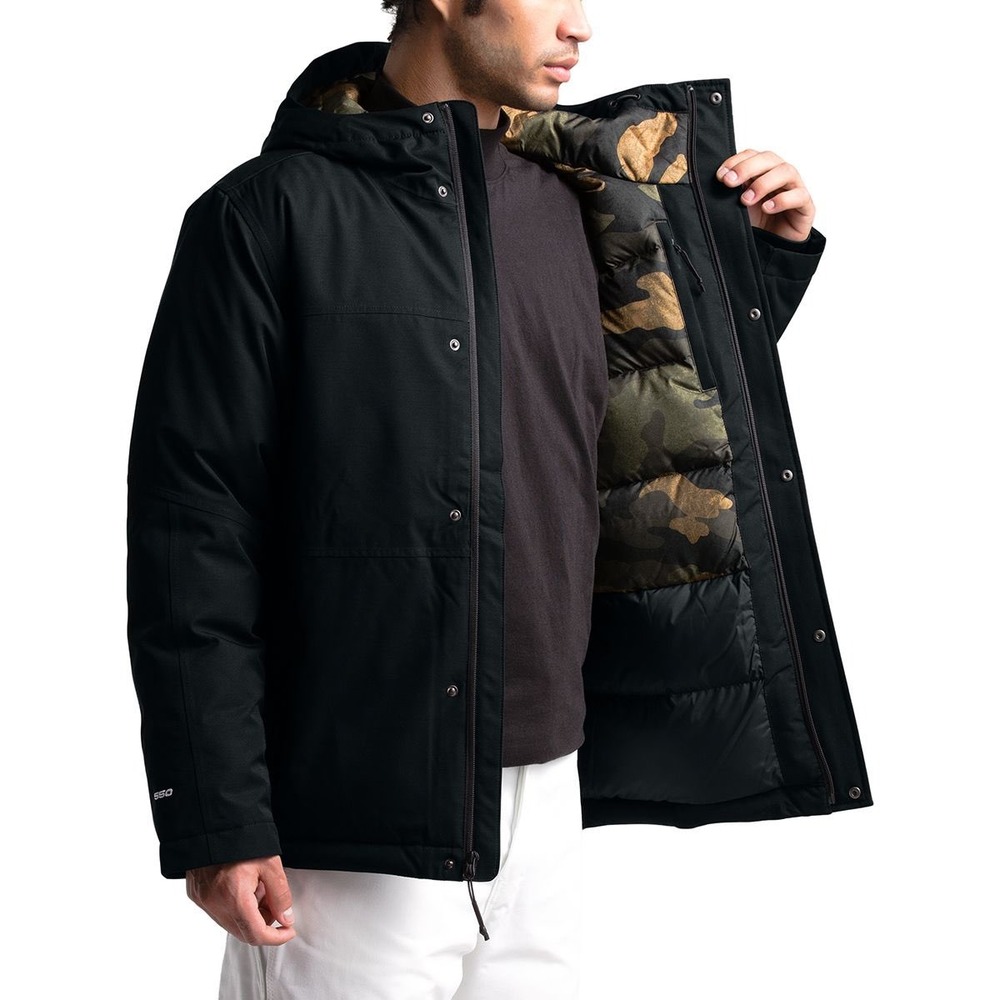 The North Face Men Large Balham 550 Down Warm Insulated Winter Jacket Black Camo - Picture 2 of 16